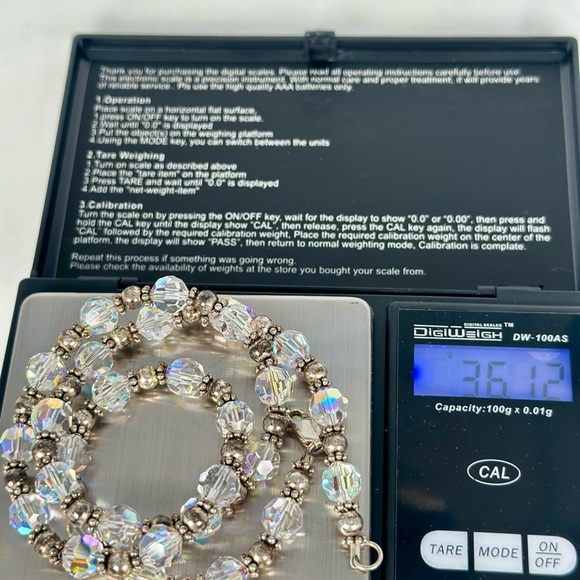 Vintage Aurora Borealis Glass Bead Necklace Sterling Silver Clasp, Spacer Beads - Picture 7 of 10